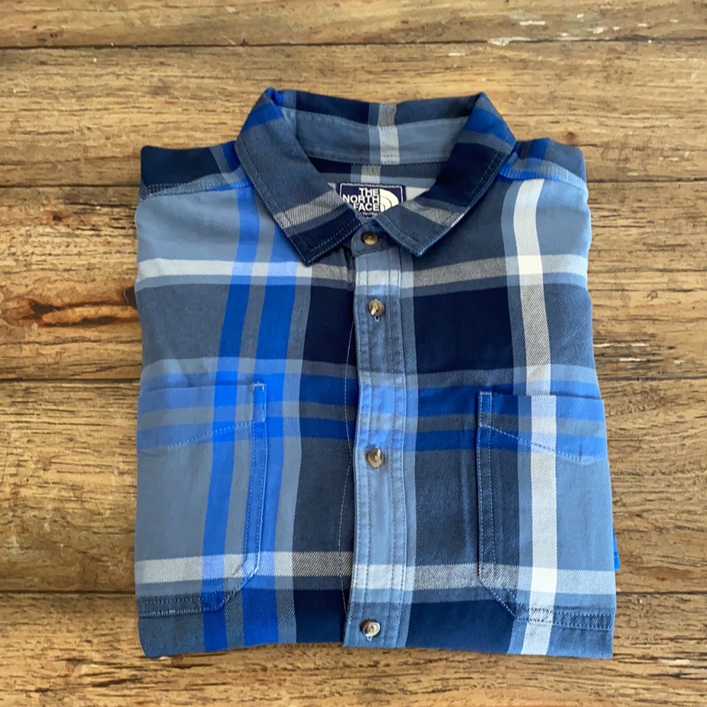 North Face Blue/Grey Plaid Button Down Shirt